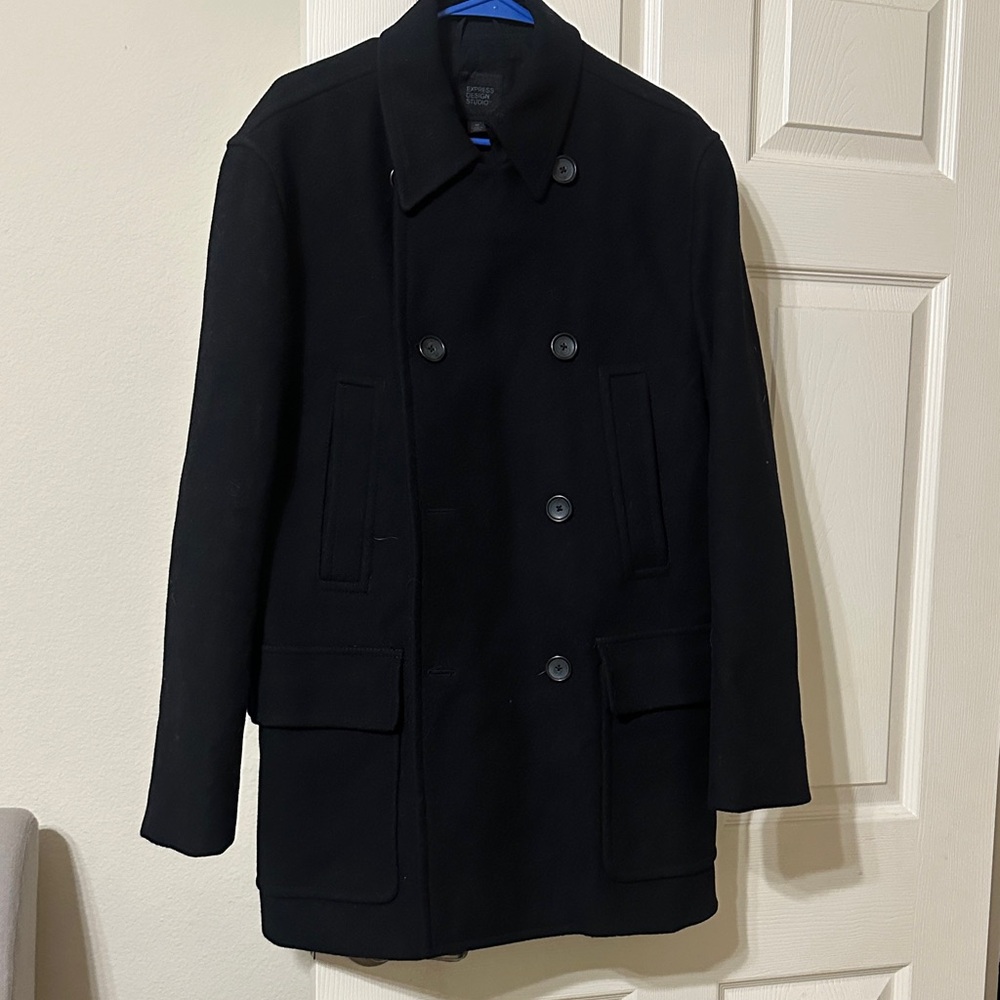 Express Men's Classic Black Pea Coat